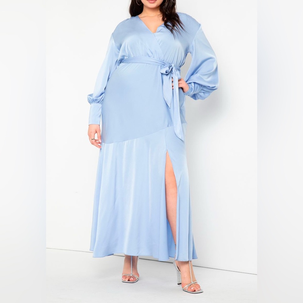 Eloquii Elegant Long Sleeve Dress in Light Blue
